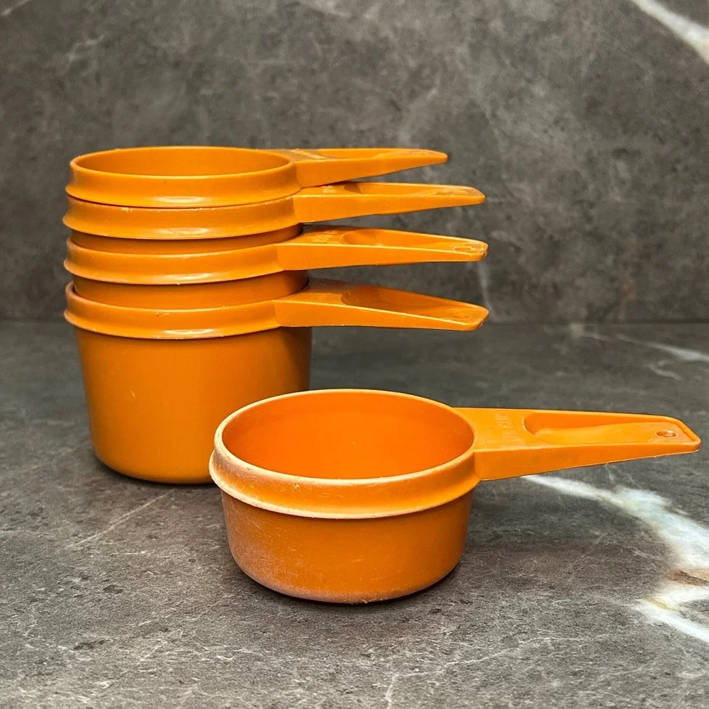 Vintage Tupperware Measuring Cup Set 5 Piece Orange Nesting Kitchen Tools Retro